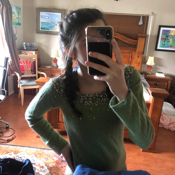 Vintage super soft green long sleeve sparkly top - Picture 2 of 8